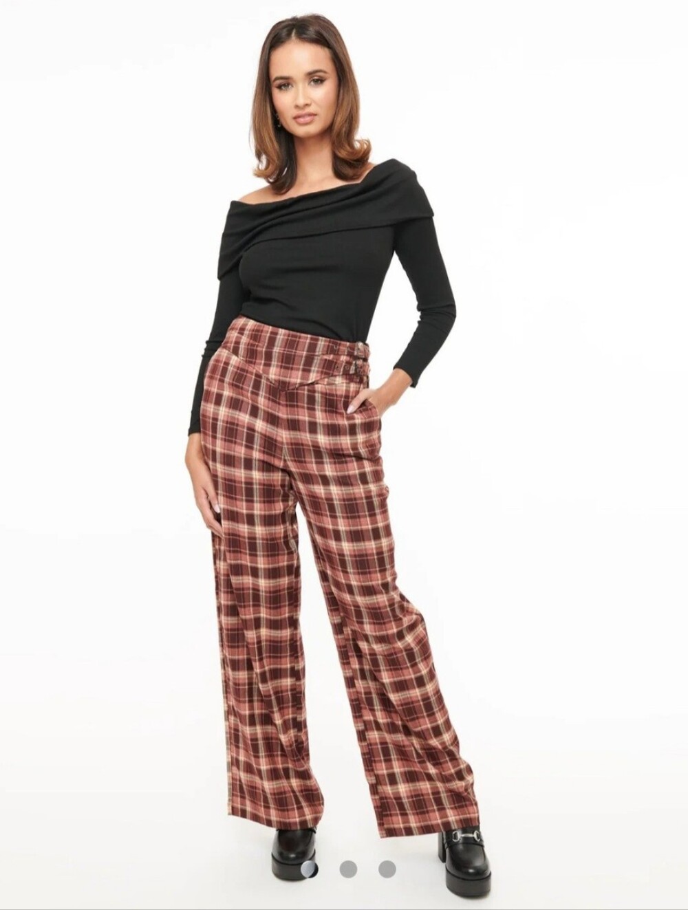 Unique Vintage Rust Plaid High-Waist Wide-Leg Pants Size Medium